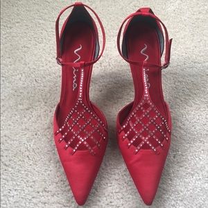 Nina Red Heels with Faux Diamond Detail